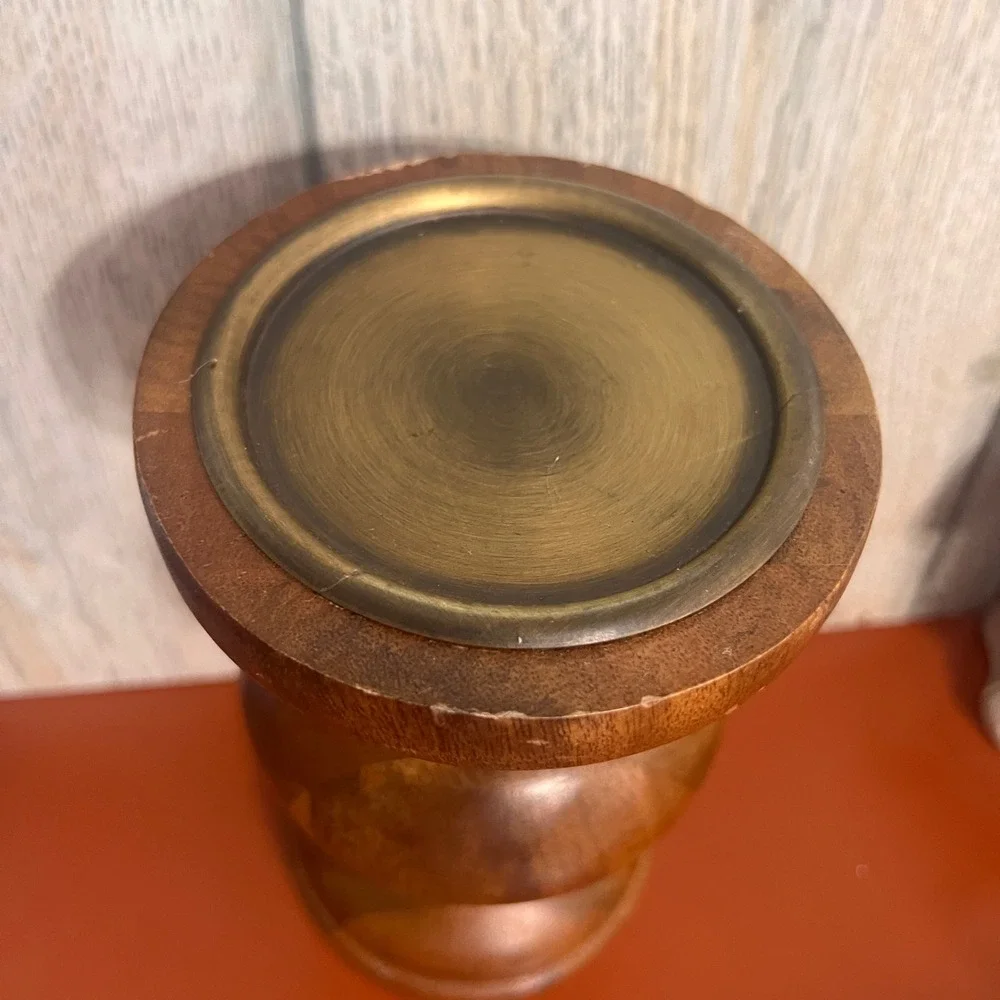 Vintage Turned Wood Pillar Candle Holder Brown Farmhouse Rustic Home Decor 7.5in